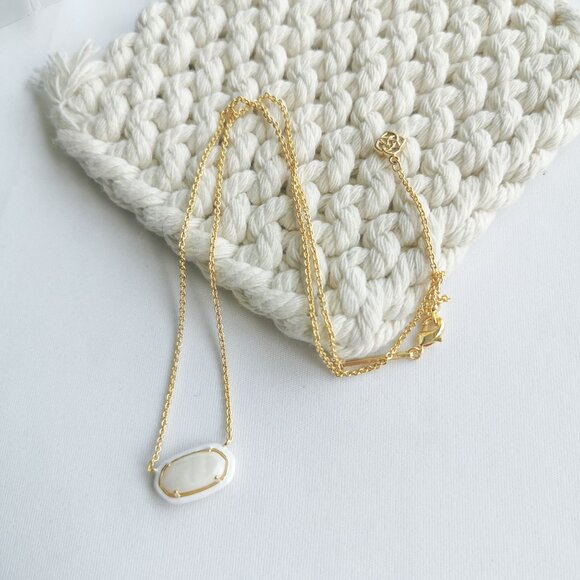 Kendra Scott Elisa Gold Ivory Mix Enamel Framed Necklace - Picture 3 of 4